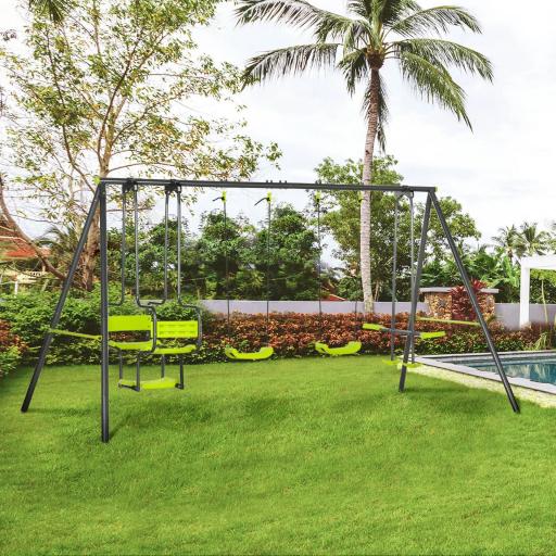 Columpio Infantil para Exterior con 6 Asientos con Marco de Acero para +3 Años 355x184x186 cm Verde