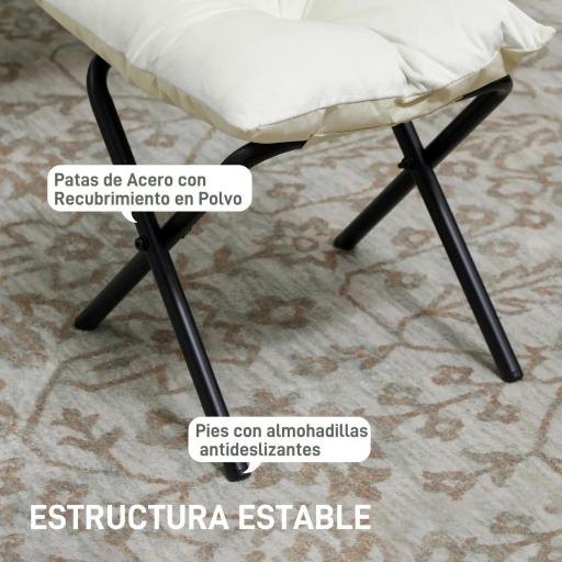Sillón de Salón con Otomana Sillón de Relax con Bolsillos Laterales y Patas de Acero para Sala de Estar Dormitorio Crema [6]