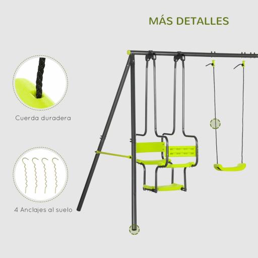 Columpio Infantil para Exterior con 6 Asientos con Marco de Acero para +3 Años 355x184x186 cm Verde [1]