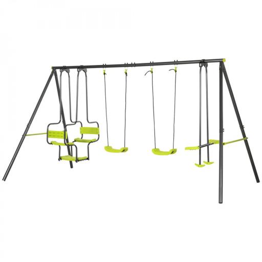 Columpio Infantil para Exterior con 6 Asientos con Marco de Acero para +3 Años 355x184x186 cm Verde [9]