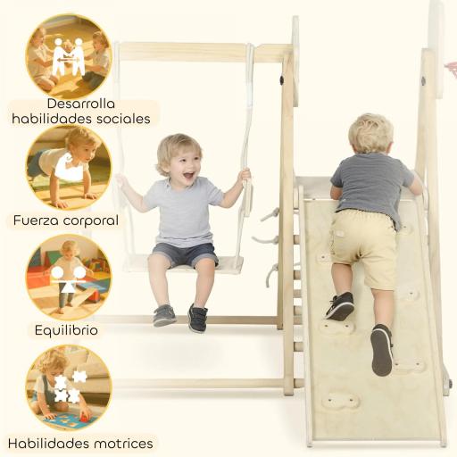 Tobogán Infantil 5 en 1 Estructura de Escalada con Tobogán Columpio Aro de Baloncesto Tabla Red de Escalada Natural [5]