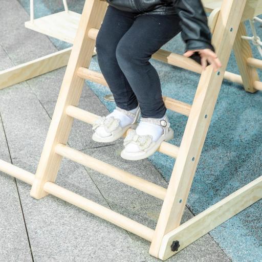 Tobogán Infantil 5 en 1 Estructura de Escalada con Tobogán Columpio Aro de Baloncesto Tabla Red de Escalada Natural [7]