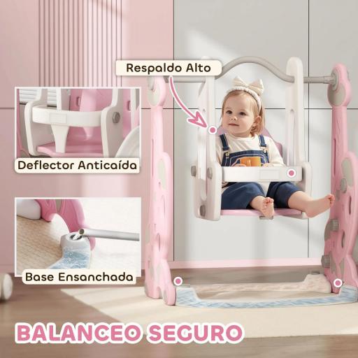 4 en 1 Parque Infantil Interior para +18 Meses Conjunto con Trepador y Canasta con Temática de Cohete Rosa y Blanco [3]