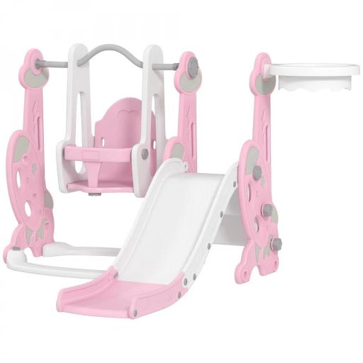 4 en 1 Parque Infantil Interior para +18 Meses Conjunto con Trepador y Canasta con Temática de Cohete Rosa y Blanco [9]