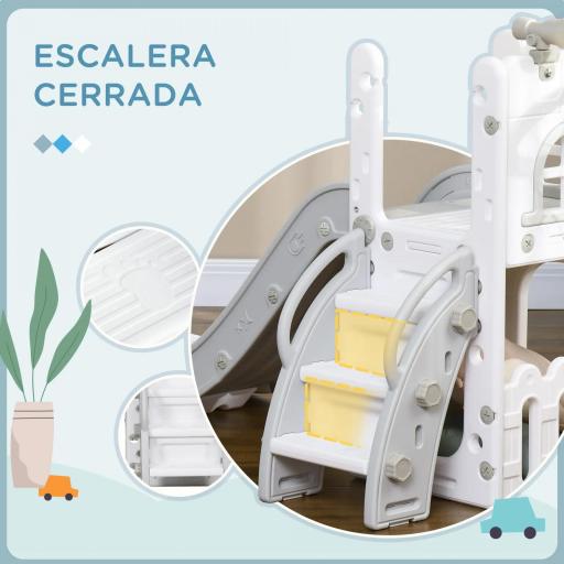 Tobogán Infantil 5 en 1 con Canasta de Baloncesto Telescopio Escalador y Cesta Inferior para Interior Blanco y Gris [3]