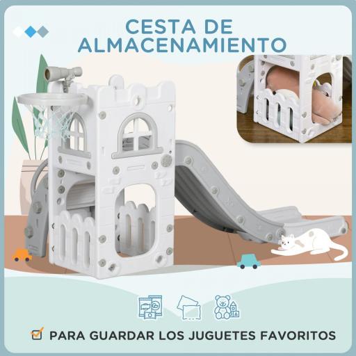 Tobogán Infantil 5 en 1 con Canasta de Baloncesto Telescopio Escalador y Cesta Inferior para Interior Blanco y Gris [5]