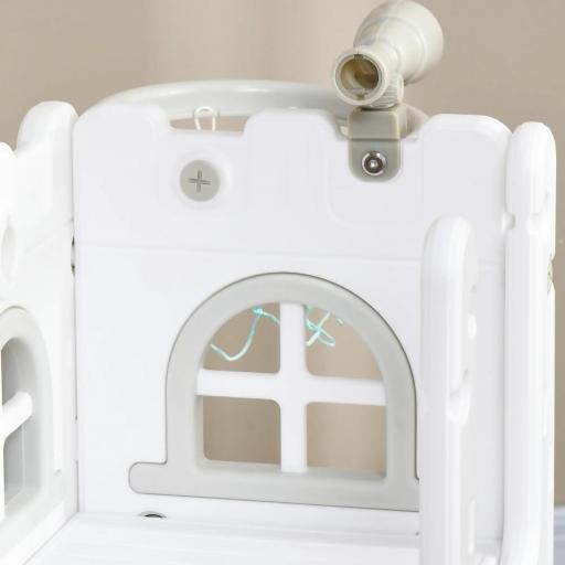 Tobogán Infantil 5 en 1 con Canasta de Baloncesto Telescopio Escalador y Cesta Inferior para Interior Blanco y Gris [4]