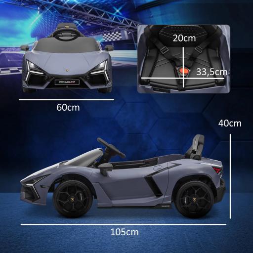 Coche Eléctrico para Niños de +3 Años Lamborghini Revuelto con Mando a Distancia Faros LED Bocina Música Gris [1]