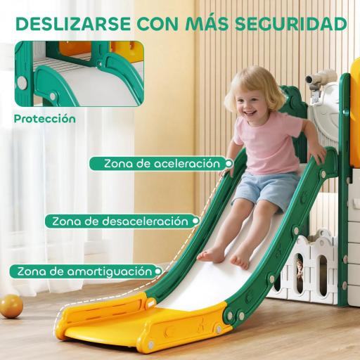 Tobogán Infantil 7 en 1 con Caseta Escalera Aro de Baloncesto Túnel Pizarra Telescopio para Interior Amarillo y Verde [4]