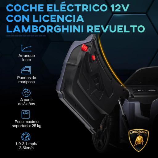 Coche Eléctrico para Niños de +3 Años Lamborghini Revuelto con Mando a Distancia Faros LED Bocina Música Gris [6]