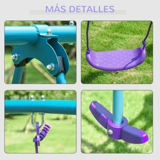 Juego de Columpios de Jardín de Metal con Altura Ajustable 2 Columpios y Balancín 280x140x176 cm Morado y Azul [6]