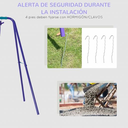 Juego de Columpios de Jardín de Metal con Altura Ajustable 2 Columpios y Balancín 280x140x176 cm Morado y Azul [2]