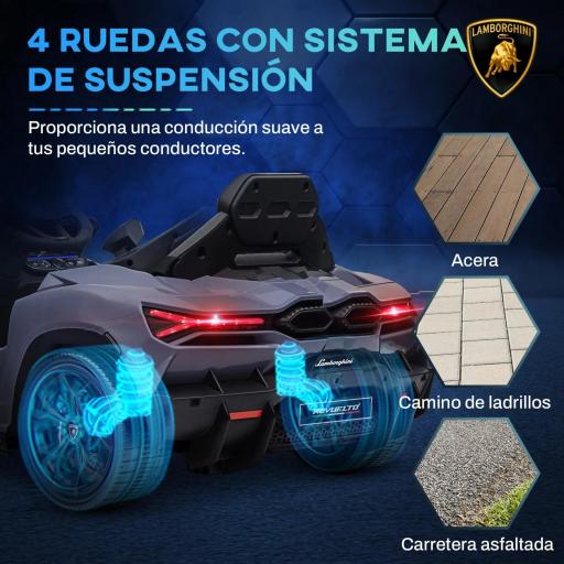 Coche Eléctrico para Niños de +3 Años Lamborghini Revuelto con Mando a Distancia Faros LED Bocina Música Gris [4]