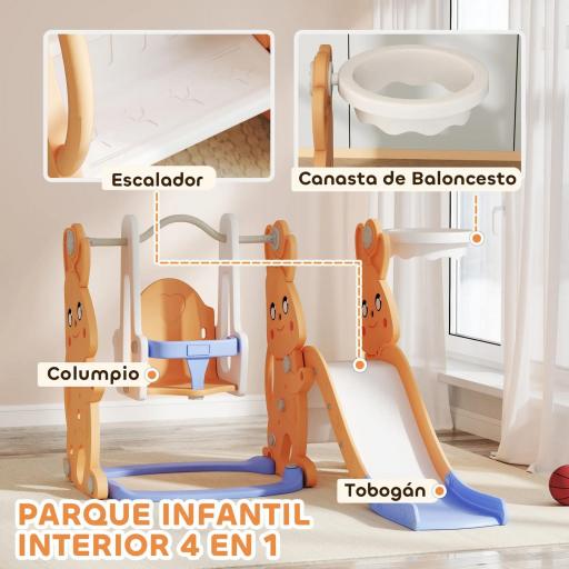 Tobogán Infantil con Columpio con Barandilla y Canasta 4 en 1 para Niños de +18 Meses 147,5x160x107 cm Naranja [1]