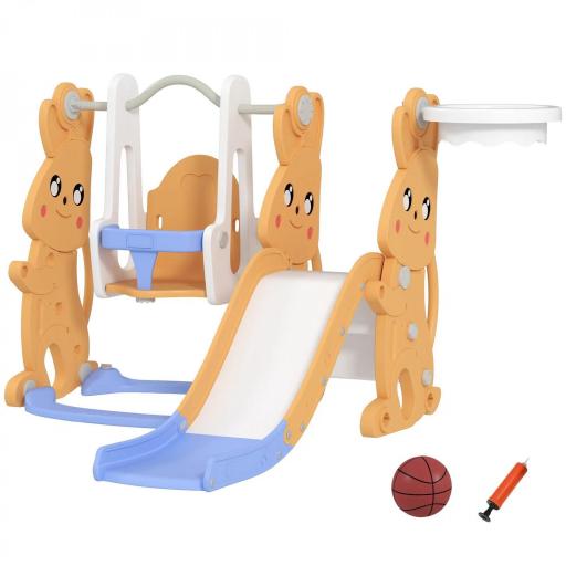 Tobogán Infantil con Columpio con Barandilla y Canasta 4 en 1 para Niños de +18 Meses 147,5x160x107 cm Naranja [9]