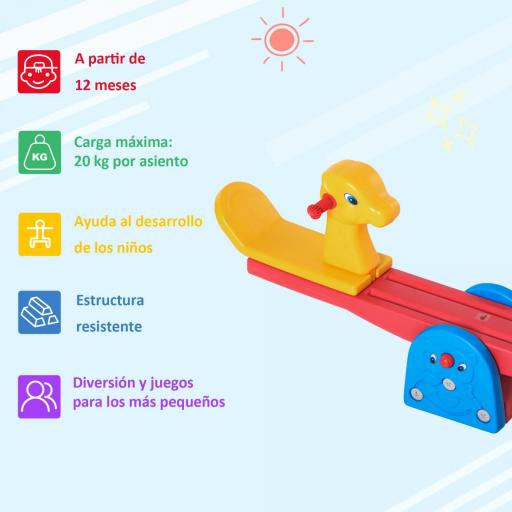 Sube y Baja Infantil Columpio Balancín para Niños con Respaldo Manillar Texturizado en Forma de Jirafa Carga 20kg por Asiento para Interior y Exterior 150x32x60 cm Multicolor [5]