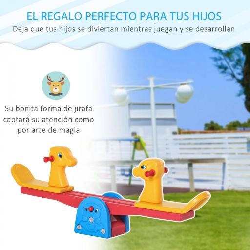 Sube y Baja Infantil Columpio Balancín para Niños con Respaldo Manillar Texturizado en Forma de Jirafa Carga 20kg por Asiento para Interior y Exterior 150x32x60 cm Multicolor [3]