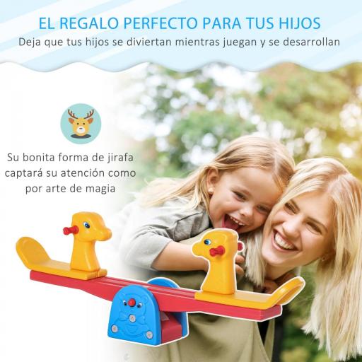 Sube y Baja Infantil Columpio Balancín para Niños con Respaldo Manillar Texturizado en Forma de Jirafa Carga 20kg por Asiento para Interior y Exterior 150x32x60 cm Multicolor [2]
