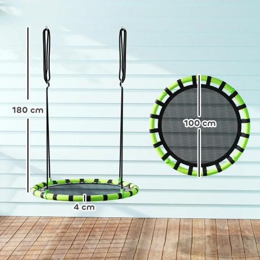 Columpio Infantil Redondo de 100 cm para Jardín con Altura Ajustable y Soporte de 150 kg Ø100x180 cm Negro y Verde [1]