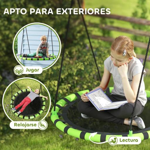 Columpio Infantil Redondo de 100 cm para Jardín con Altura Ajustable y Soporte de 150 kg Ø100x180 cm Negro y Verde [3]