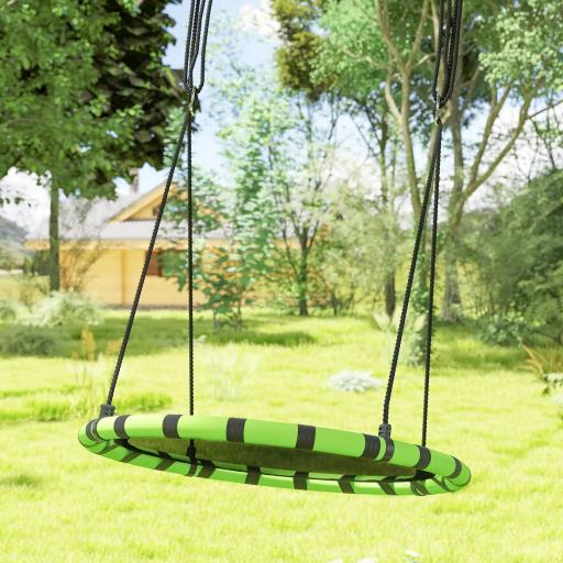 Columpio Infantil Redondo de 100 cm para Jardín con Altura Ajustable y Soporte de 150 kg Ø100x180 cm Negro y Verde [5]