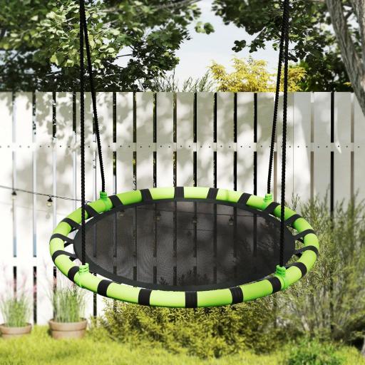 Columpio Infantil Redondo de 100 cm para Jardín con Altura Ajustable y Soporte de 150 kg Ø100x180 cm Negro y Verde [7]