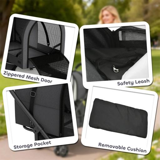 Carrito Doble para Perros Gatos Plegable con 2 Transportines Extraíbles con Cinturón y Cojines 66x50x98cm Gris Oscuro [3]