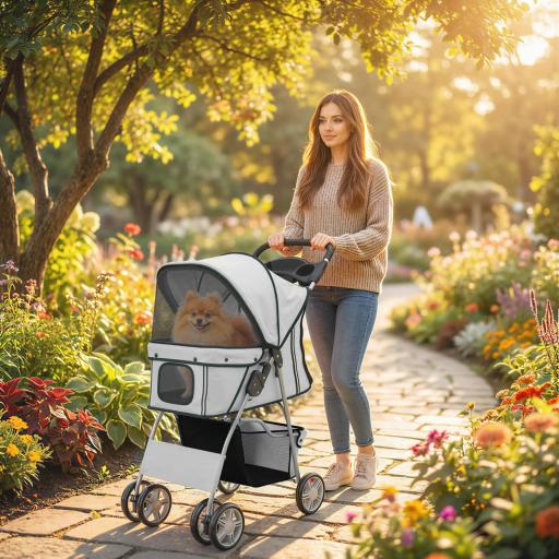 Carrito para Perros Pequeños con Cesta de Almacenaje Portavasos Ruedas y Cojín Lavable 77x44x102 cm Gris