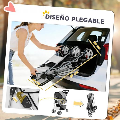 Carrito para Perros Pequeños con Cesta de Almacenaje Portavasos Ruedas y Cojín Lavable 77x44x102 cm Gris [6]