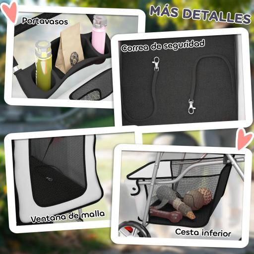 Carrito para Perros Pequeños con Cesta de Almacenaje Portavasos Ruedas y Cojín Lavable 77x44x102 cm Gris [2]