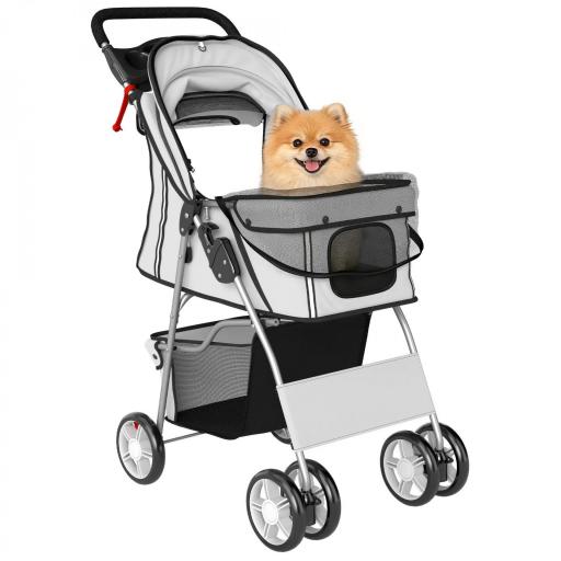 Carrito para Perros Pequeños con Cesta de Almacenaje Portavasos Ruedas y Cojín Lavable 77x44x102 cm Gris [7]