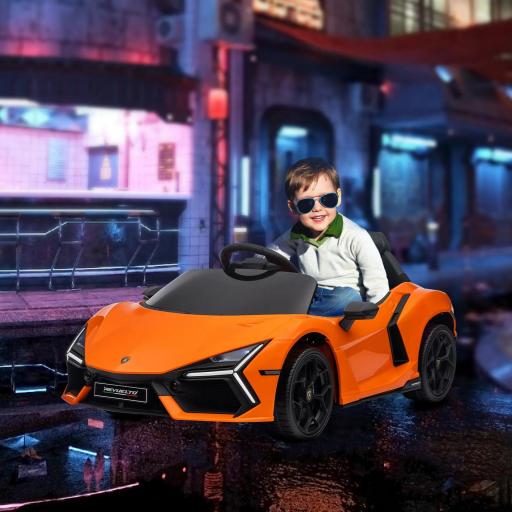 Coche Eléctrico para Niños de +3 Años Lamborghini Revuelto con Mando a Distancia Faros LED Bocina Música Naranja