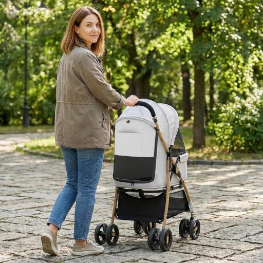 Carrito para Mascotas con 2 Puertas Ventana de Malla Cesta de Almacenamiento Cuerda de Seguridad 80x44,5x97 cm Gris Claro [6]