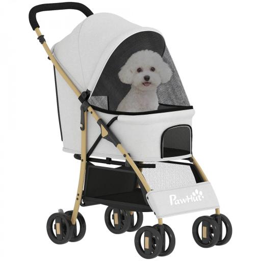 Carrito para Mascotas con 2 Puertas Ventana de Malla Cesta de Almacenamiento Cuerda de Seguridad 80x44,5x97 cm Gris Claro [8]
