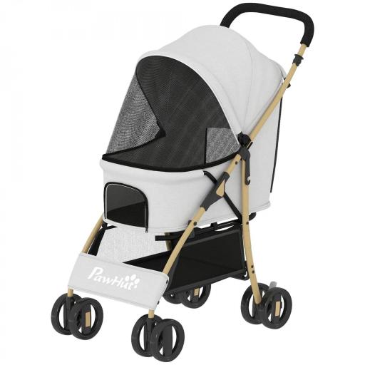 Carrito para Mascotas con 2 Puertas Ventana de Malla Cesta de Almacenamiento Cuerda de Seguridad 80x44,5x97 cm Gris Claro [9]