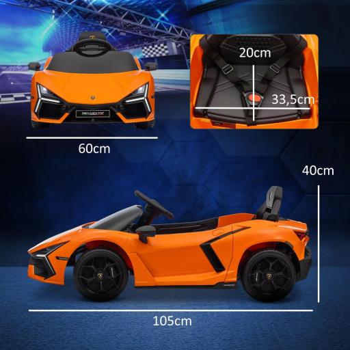 Coche Eléctrico para Niños de +3 Años Lamborghini Revuelto con Mando a Distancia Faros LED Bocina Música Naranja [5]
