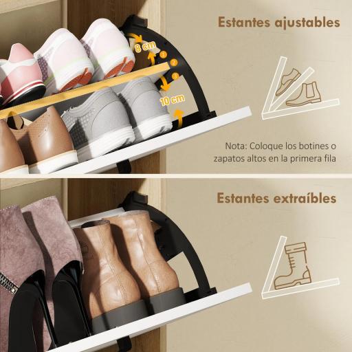 Zapatero Estrecho con 2 Puertas 3 Estantes Laterales y Estantes Ajustables para 15 Pares de Zapatos Natural y Blanco [2]