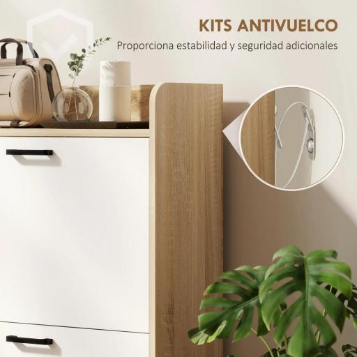 Zapatero Estrecho con 2 Puertas 3 Estantes Laterales y Estantes Ajustables para 15 Pares de Zapatos Natural y Blanco [4]