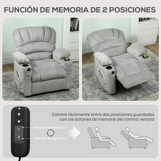 Sillón Relax Reclinable Eléctrico Silencioso con Función Memoria Reposapiés Mando a Distancia Bolsillo Lateral Gris [2]