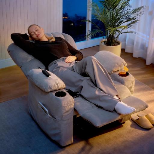 Sillón Relax Reclinable Eléctrico Silencioso con Función Memoria Reposapiés Mando a Distancia Bolsillo Lateral Gris [6]