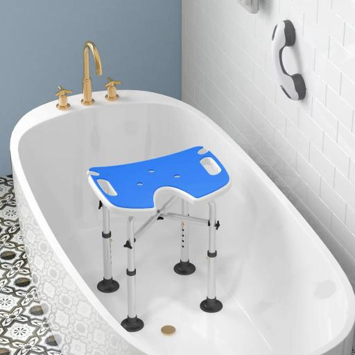 Silla de Ducha Antideslizante con Barra de Agarre con Ventosas Altura Regulable y Asiento en Forma de U Azul [6]