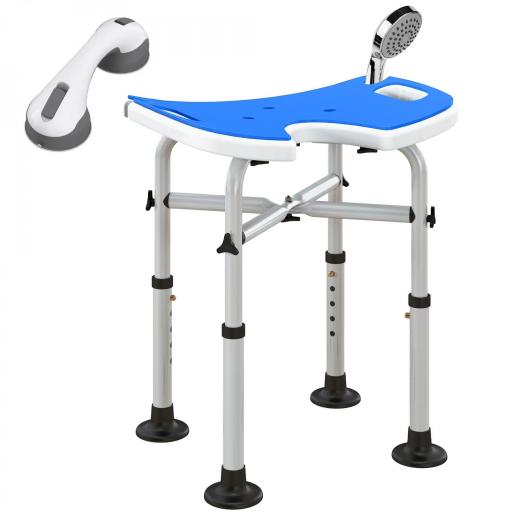 Silla de Ducha Antideslizante con Barra de Agarre con Ventosas Altura Regulable y Asiento en Forma de U Azul [9]