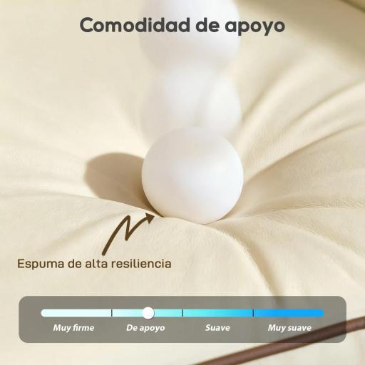 Sofá de 3 Plazas Tapizado en Cuero Sintético Acolchado Grueso Asiento Ancho Reposabrazos Bolsillo Montaje Rápido Beige [2]