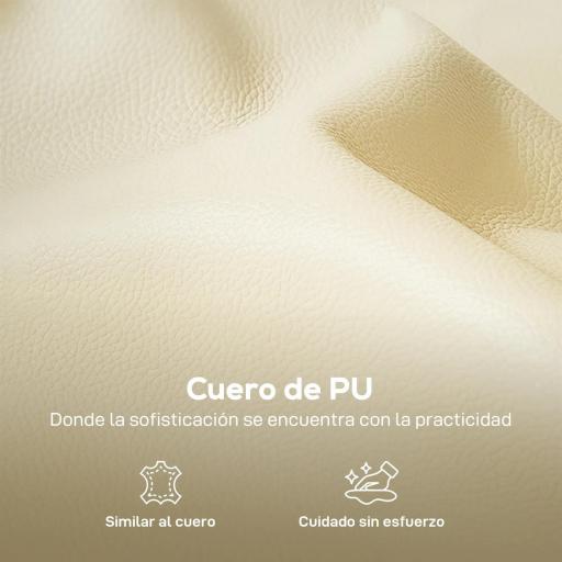 Sofá de 3 Plazas Tapizado en Cuero Sintético Acolchado Grueso Asiento Ancho Reposabrazos Bolsillo Montaje Rápido Beige [3]