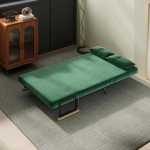 Sofá Cama Convertible 4 en 1 Sillón Cama 2 Plazas Plegable Respaldo Ajustable de 5 Niveles Almohadas 102x73x81cm Verde [6]