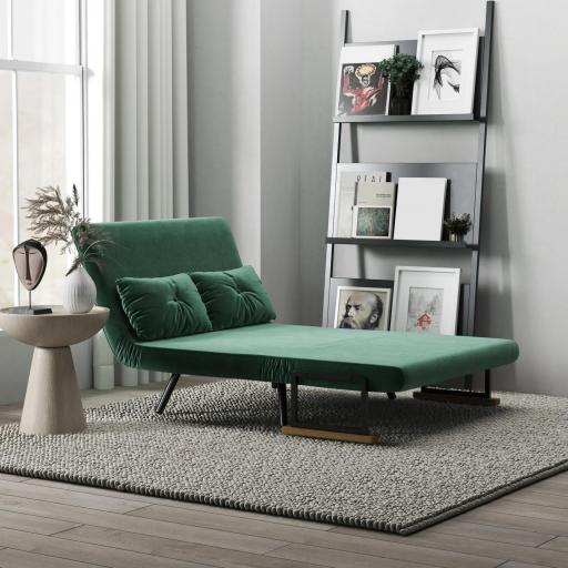 Sofá Cama Convertible 4 en 1 Sillón Cama 2 Plazas Plegable Respaldo Ajustable de 5 Niveles Almohadas 102x73x81cm Verde [5]