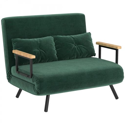 Sofá Cama Convertible 4 en 1 Sillón Cama 2 Plazas Plegable Respaldo Ajustable de 5 Niveles Almohadas 102x73x81cm Verde [9]