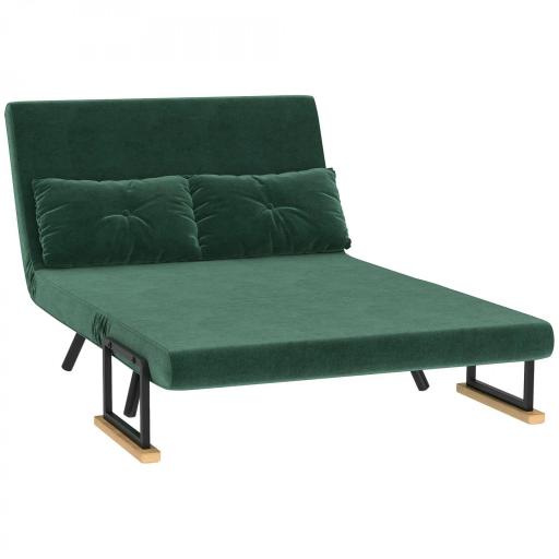 Sofá Cama Convertible 4 en 1 Sillón Cama 2 Plazas Plegable Respaldo Ajustable de 5 Niveles Almohadas 102x73x81cm Verde [8]