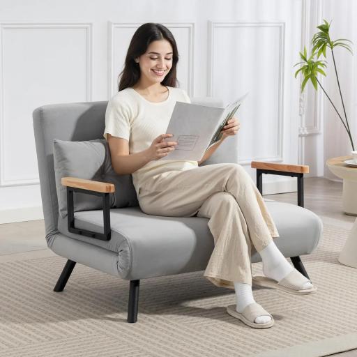 Sofá Cama Convertible 4 en 1 Sofá Cama 2 Plazas Plegable Respaldo Ajustable de 5 Niveles Almohadas 102x73x81cm Gris