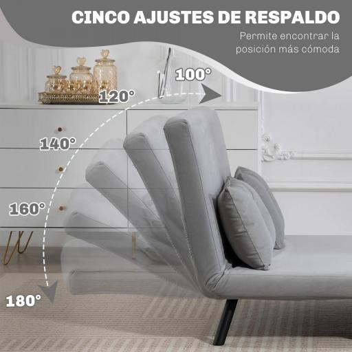 Sofá Cama Convertible 4 en 1 Sofá Cama 2 Plazas Plegable Respaldo Ajustable de 5 Niveles Almohadas 102x73x81cm Gris [6]